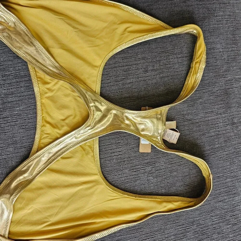 Skims Signature Swim Gold Cut Out Monokini Racerback One Piece Swimsuit Size 2X